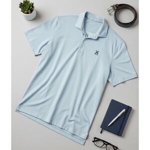 Johnnie-O Polo Shirt Men Sz L Light Blue Performance Striped Stretch Hoover #